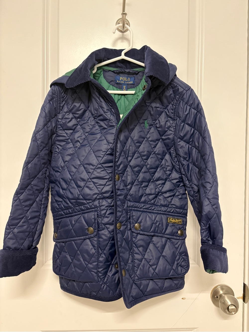 Polo by Ralph Lauren Navy Quilted Puffer Jacket with Green Liner